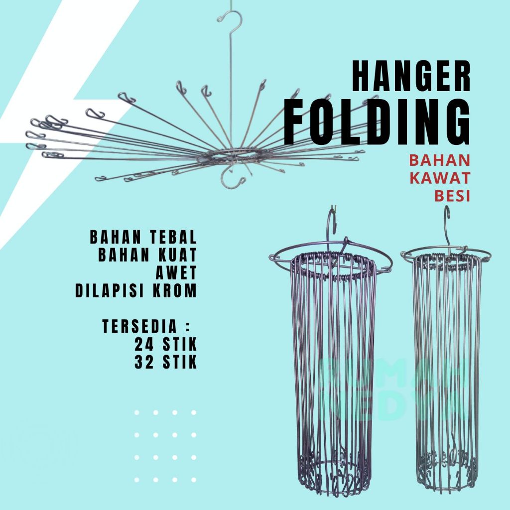 Folding Hanger Besi Bulat 24 Stick Gantungan Jemuran Baju Bayi Lipat Portable Stainles