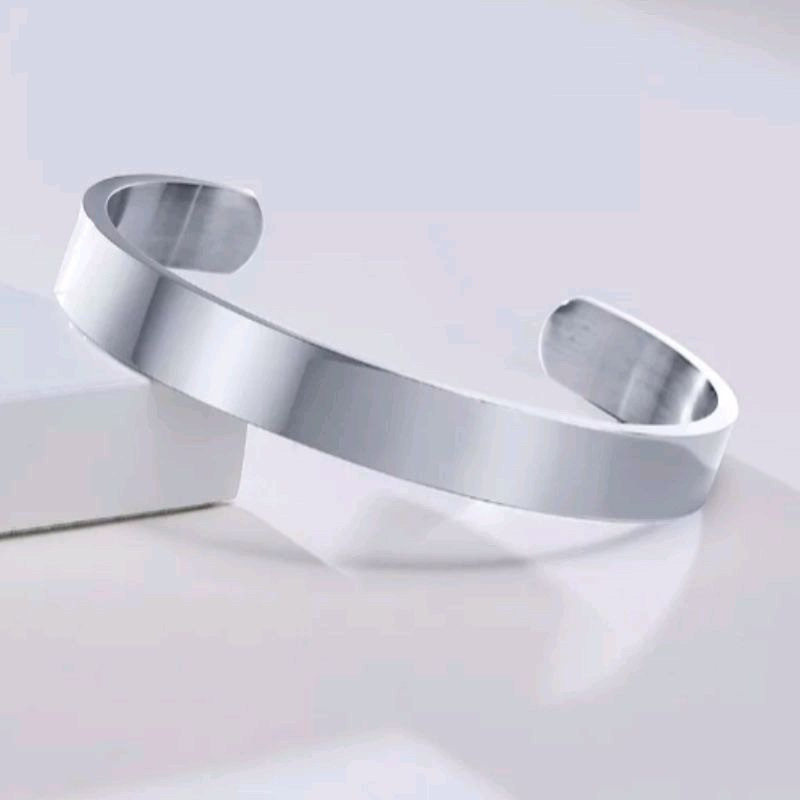 GELANG BAJA PRIA STAINLESS STEEL KEREN BESI PUTIH ANTI KARAT MODEL PLAT KEKINIAN