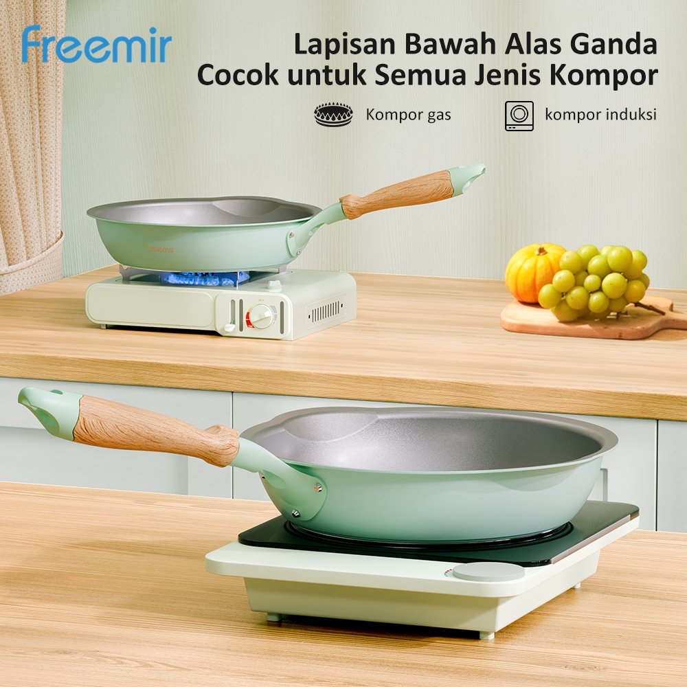 [LIVE SALE - FREE SPATULA] Wajan 24 Cm Penggorengan Anti Lengket Hijau Mint Batu Vulkanik