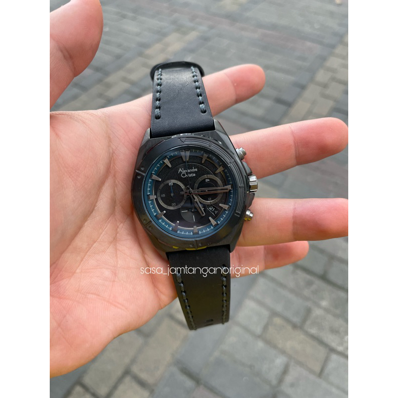 Jam Tangan Alexandre Christie Ac 6664 Original Kulit Black Pria