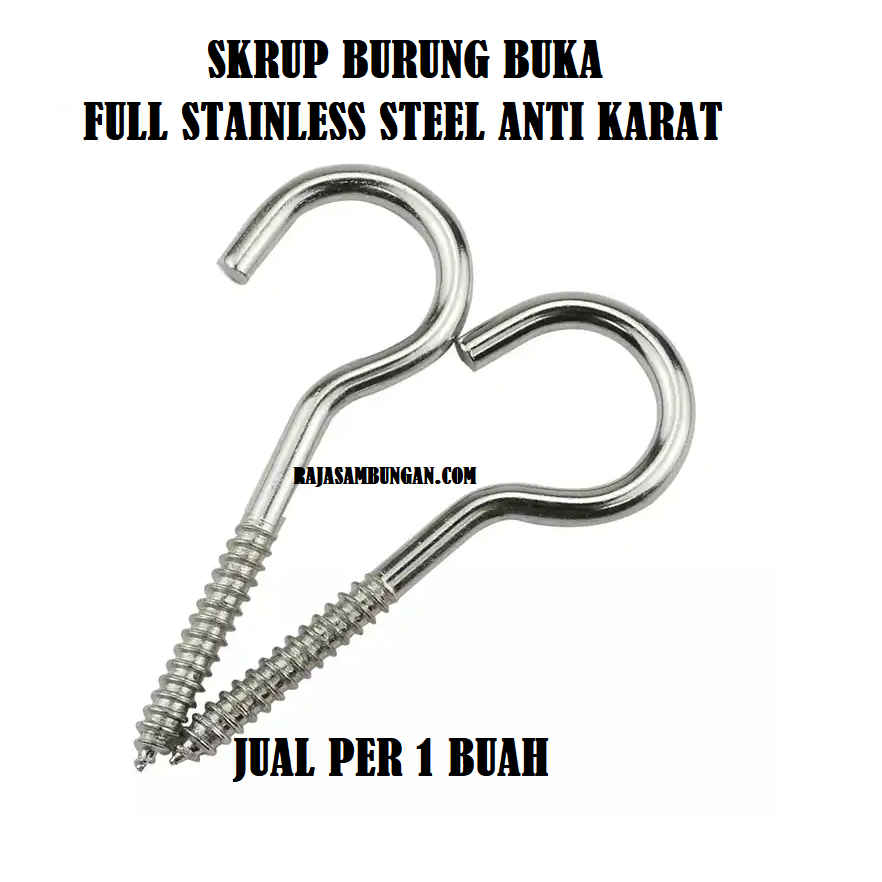 Skrup Burung Buka M 4 x 5 cm Stainless Steel Sekrup Gantungan Hook