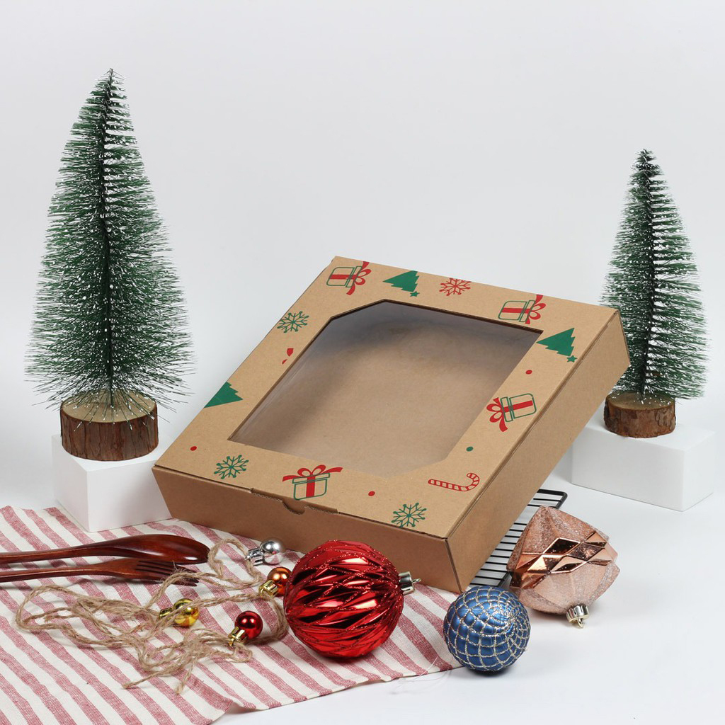 

( 10 pcs ) Kardus Die Cut Mika Kotak Kue Cake Parcel Natal Box Kemasan Hampers Christmas Ukuran 25x25x5 cm