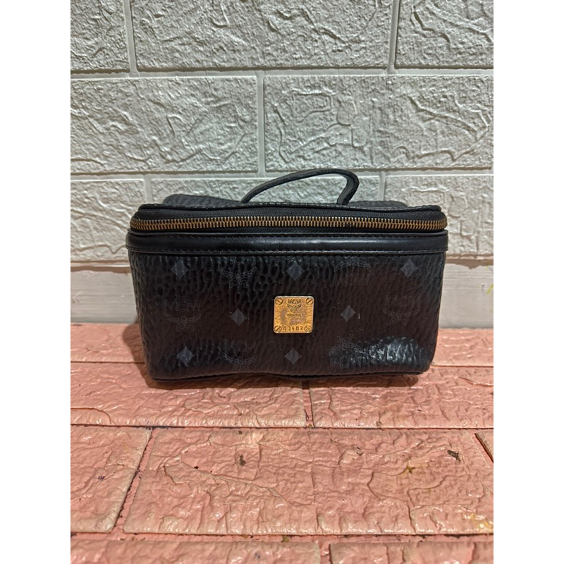 MCM Rockstar Vanity Case in Visetos Black Satchel Bag
