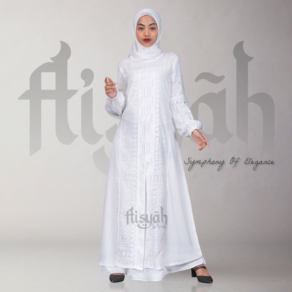 AISYAH 054 • Baju gamis brukat putih wanita elegan - Dress brokat putih mewah wanita terbaru