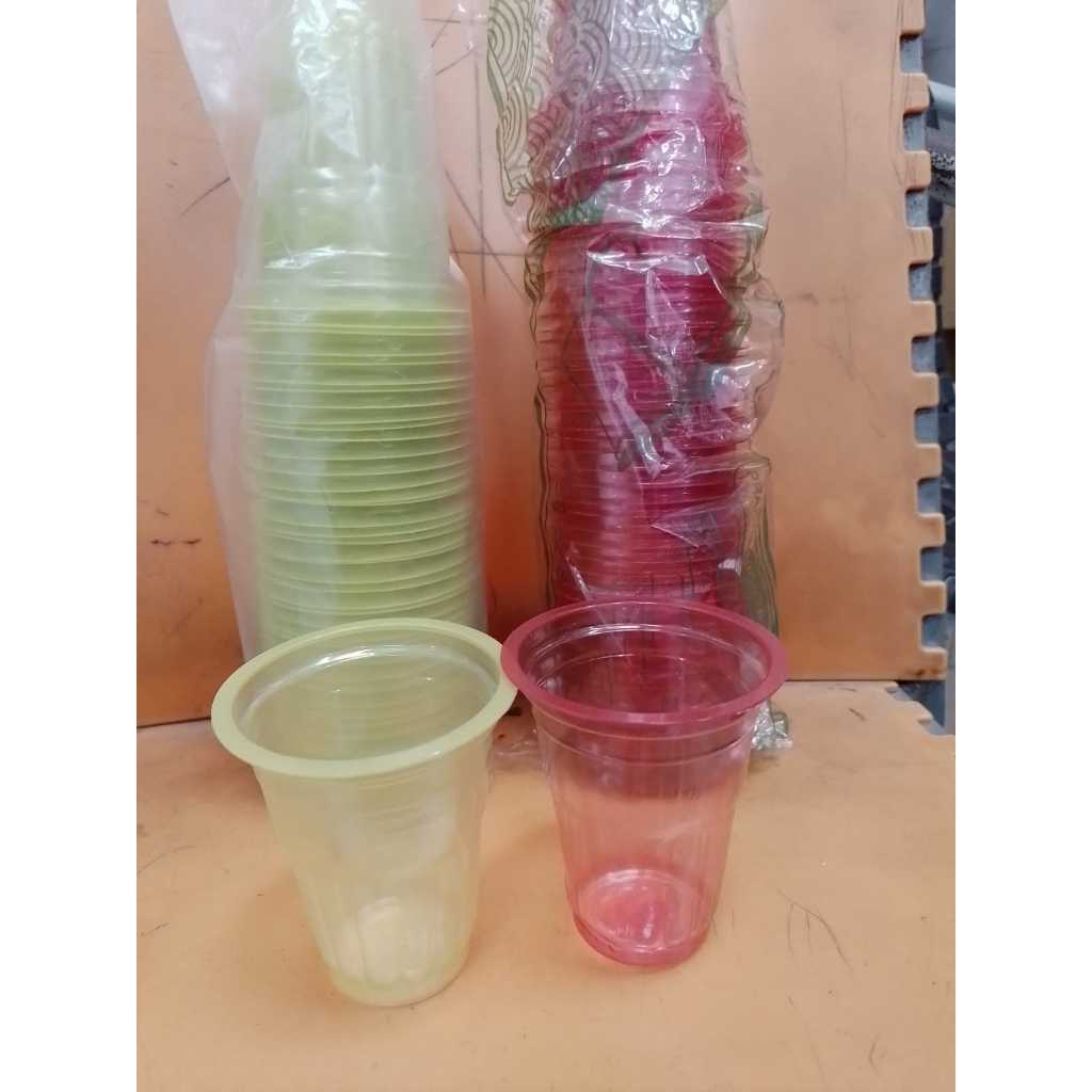 (50 pcs) cup plastik / cup gekas plastik / gelas aqua / gelas plastik / gelas ulir / gelas warna / g