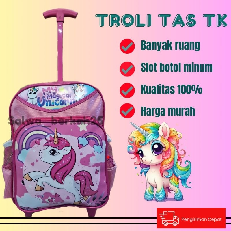 Tas troli anak laki laki sekolah SD tas roda anak SD / tas troli  unicorn