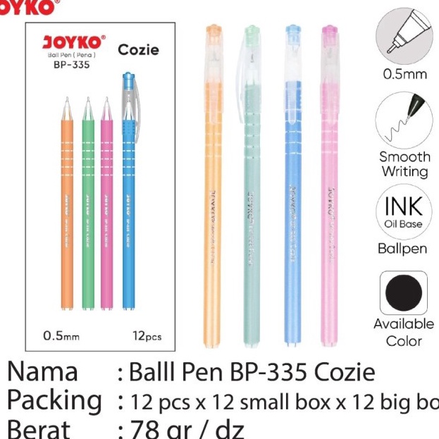 

Model Terkini Ball pen Joyko BP-335 Cozie (12pcs)