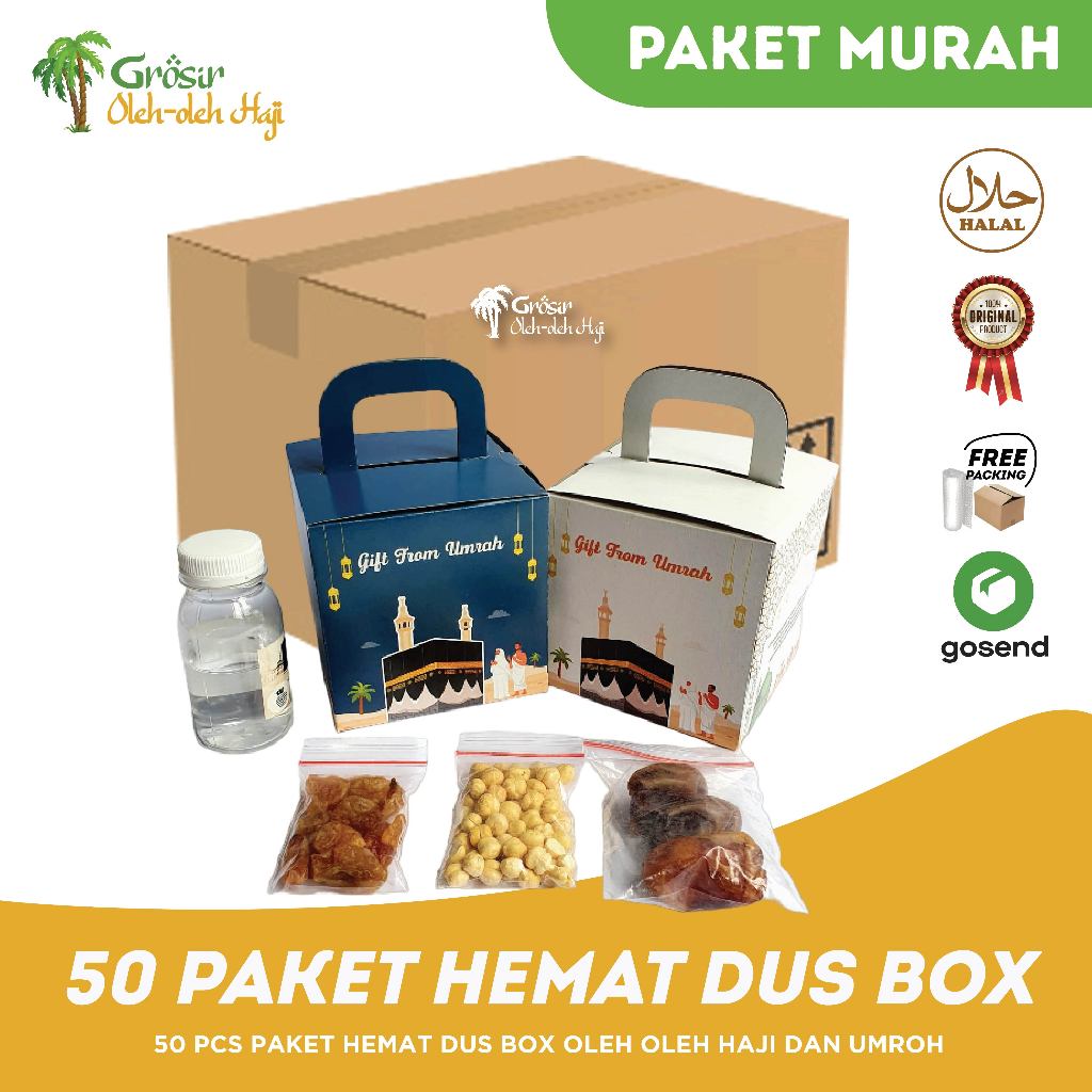 

Paket HEMAT Oleh Oleh Haji dan Umroh dus Box isi 50 pcs
