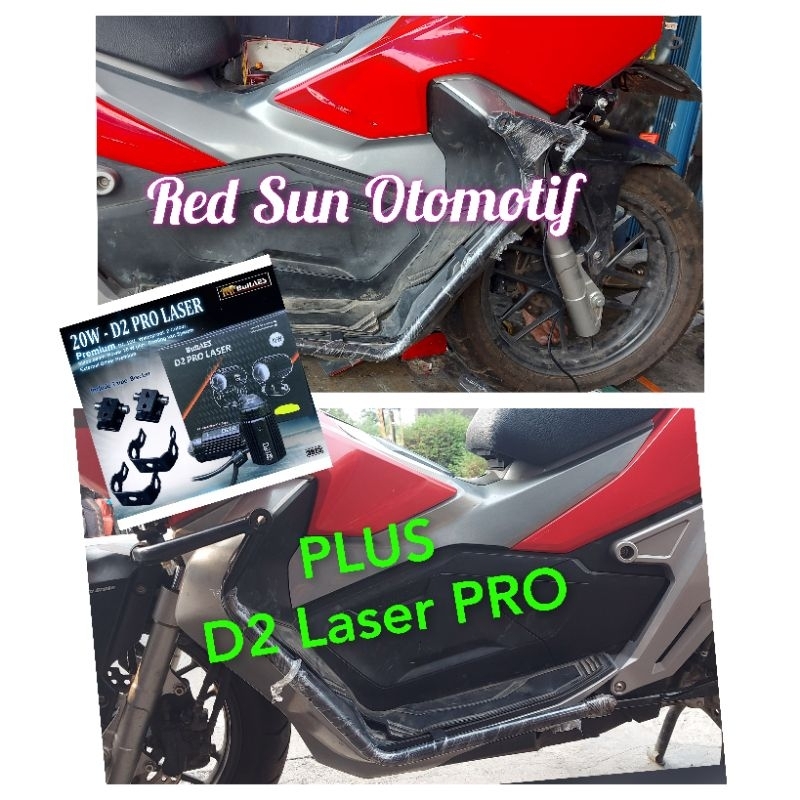 Crashbar Pcx Tubular Dudukan Lampu Pelindung Body + D2 Laser Pro 20 watt Nmax Old New Aerox Pcx ADV 