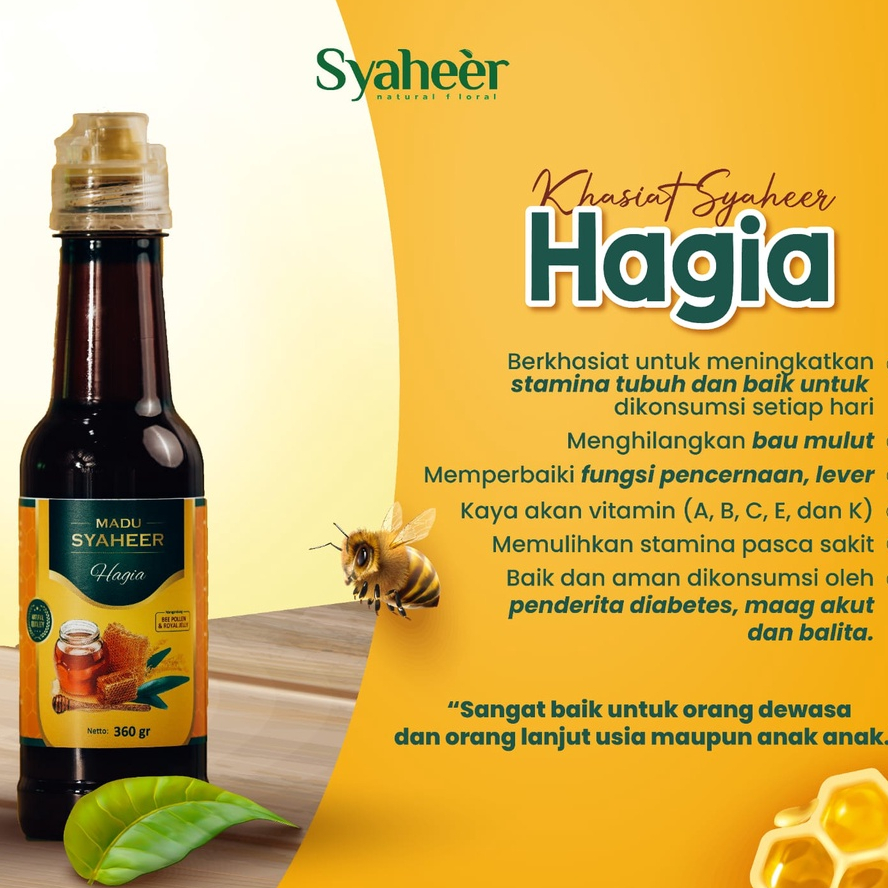 

MADU MURNI ASLI SYAHEER HAGIA / SOFIA 360gr 100% ,MADU KESEHATAN PROPOLIS, BEE POLLEN, ROYAL JELL