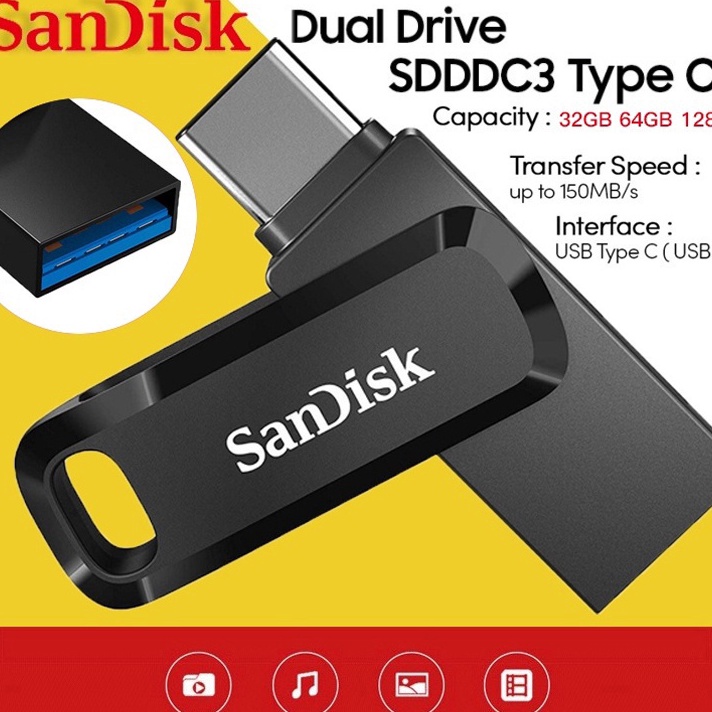 Diskon Sandisk Flashdisk OTG Type C hp 32GB 64GB 128GB SanDisk Dual Drive USB 3.1 Terbatas