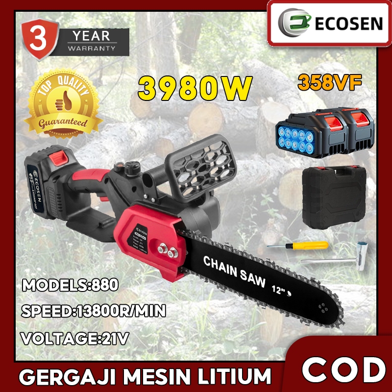 ECOSEN Chainsaw Gergaji Rantai Elektrik Mini 12 Inch Cordless Gergaji Pemotong Gergaji Portable Genggam Lithium Chain Saw/Mesin Potong Kayu