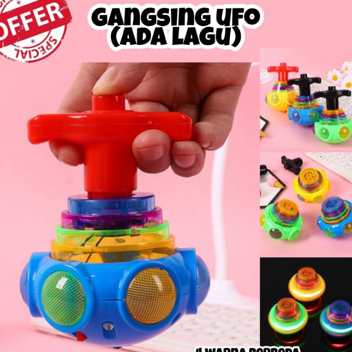Baru BEST SELLER Gangsing UFO Lagu / Gangsing UFO Lampu / Mainan Gangsing / Spinning Gangsing / Main
