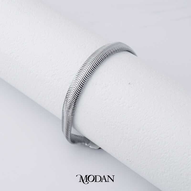 Modan - Men's Bracelet Gelang Pria Titanium Steel Gelang Sisik Naga Polos Silver