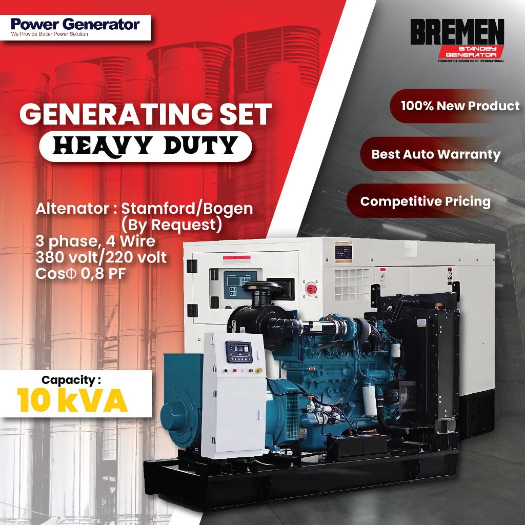 Genset 10 kVA Bremen - Open &amp; Silent - Genset Power - Pembangkit Listrik Diesel Genset Murah
