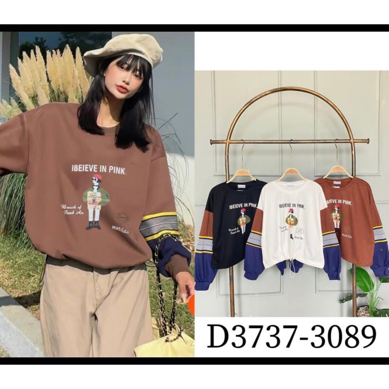 atasan wanita crop lengan panjang