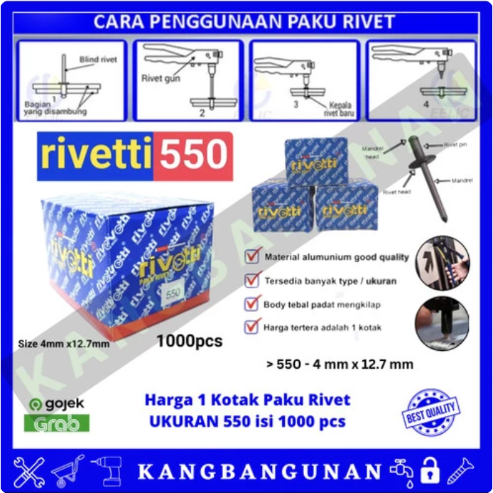 Paku Rivet Rivetti 550 Size 4mm x 12.7mm isi 1000pcs