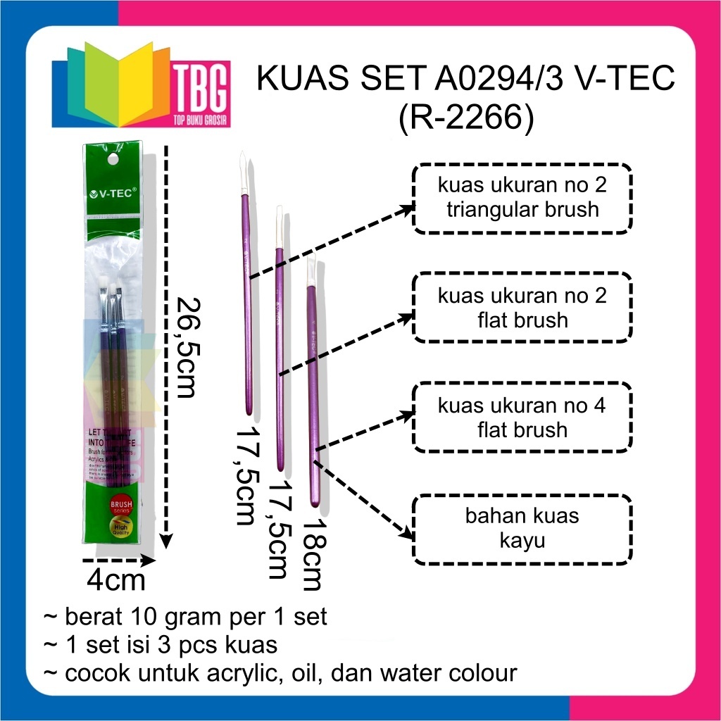 

1 SET KUAS A0294/3 V-TEC PAINT BRUSH KUAS LUKIS SET (R-2266)