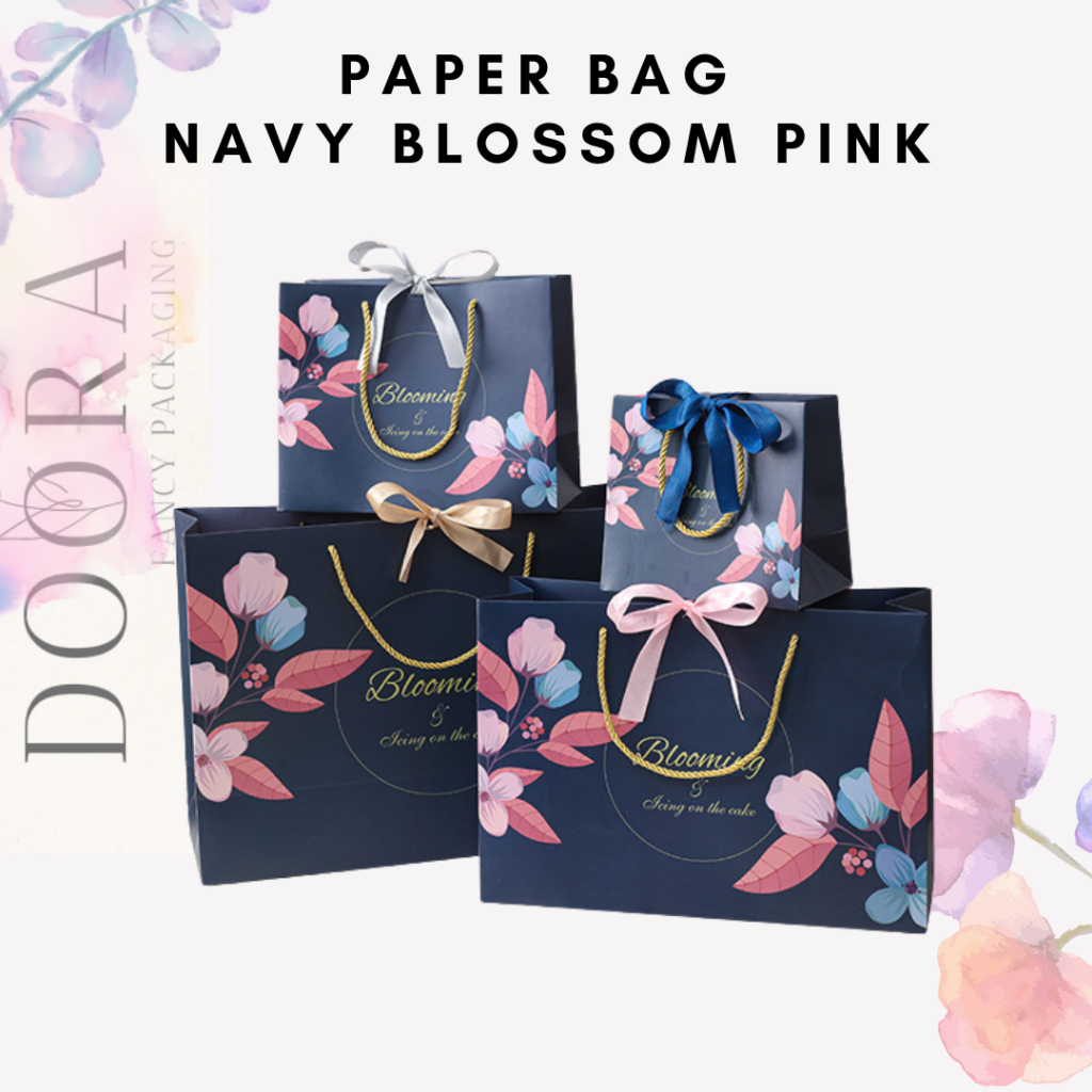 

Paper Bag Navy Blossom Pink