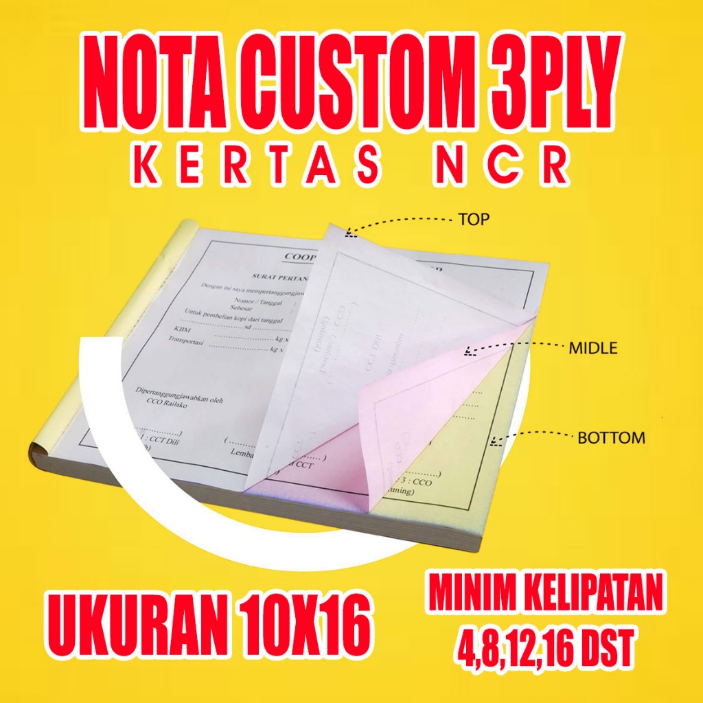 

nota custom 3 ply ukuran 10x16