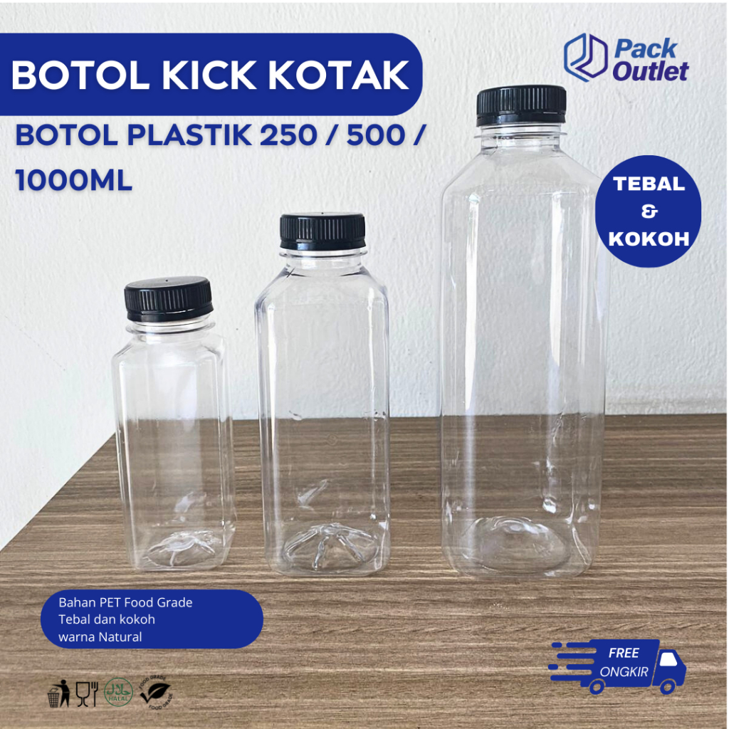 

Botol Kale KOTAK 250ml 500ml 1000ml Tebal / Botol Kick / Botol Plastik / Botol Jus / Botol Kopi Susu