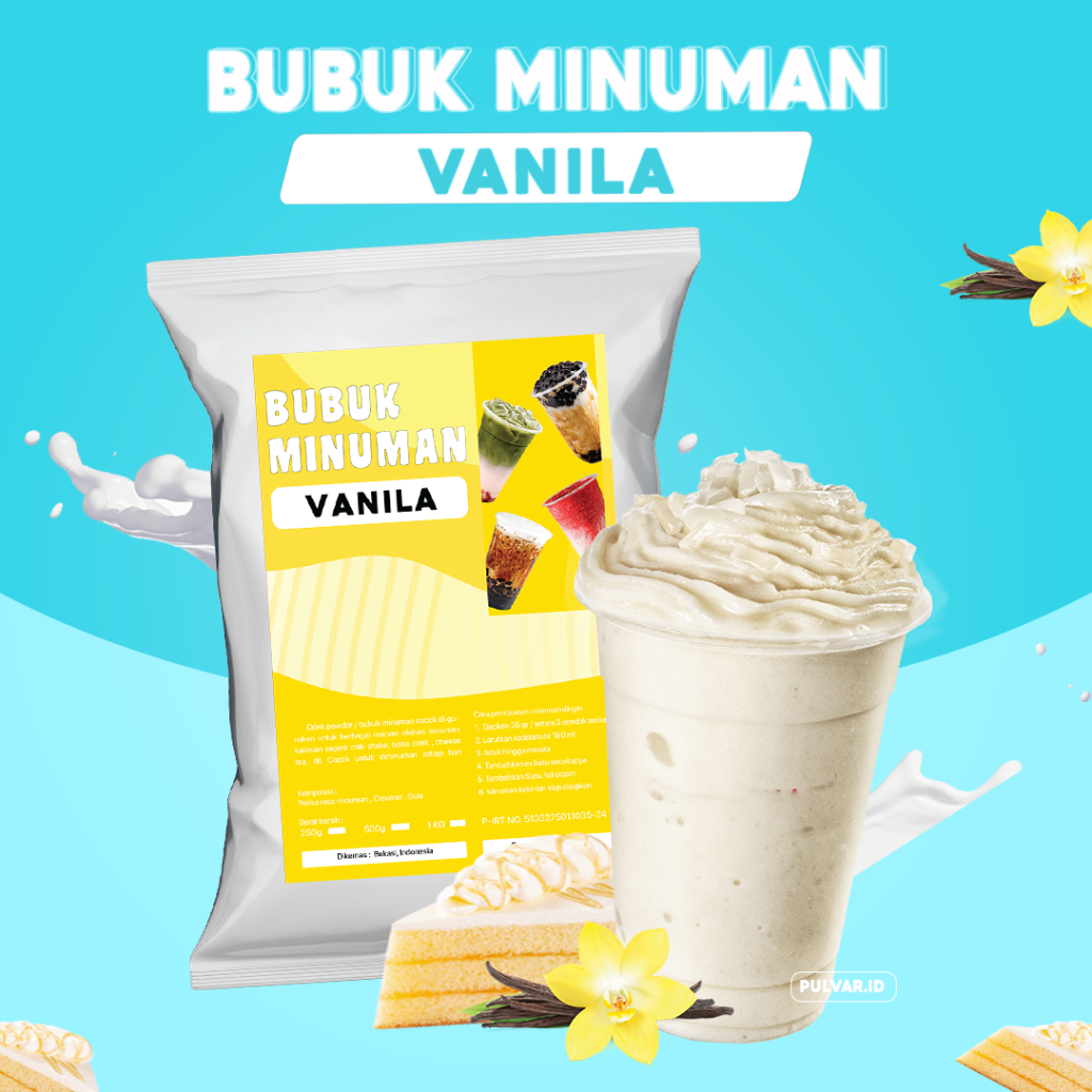 

BUBUK MINUMAN RASA VANILA / SERBUK MINUMAN RASA VANILA / BUBUK MINUMAN BOBA / BUBUK MINUMAN PREMIUM