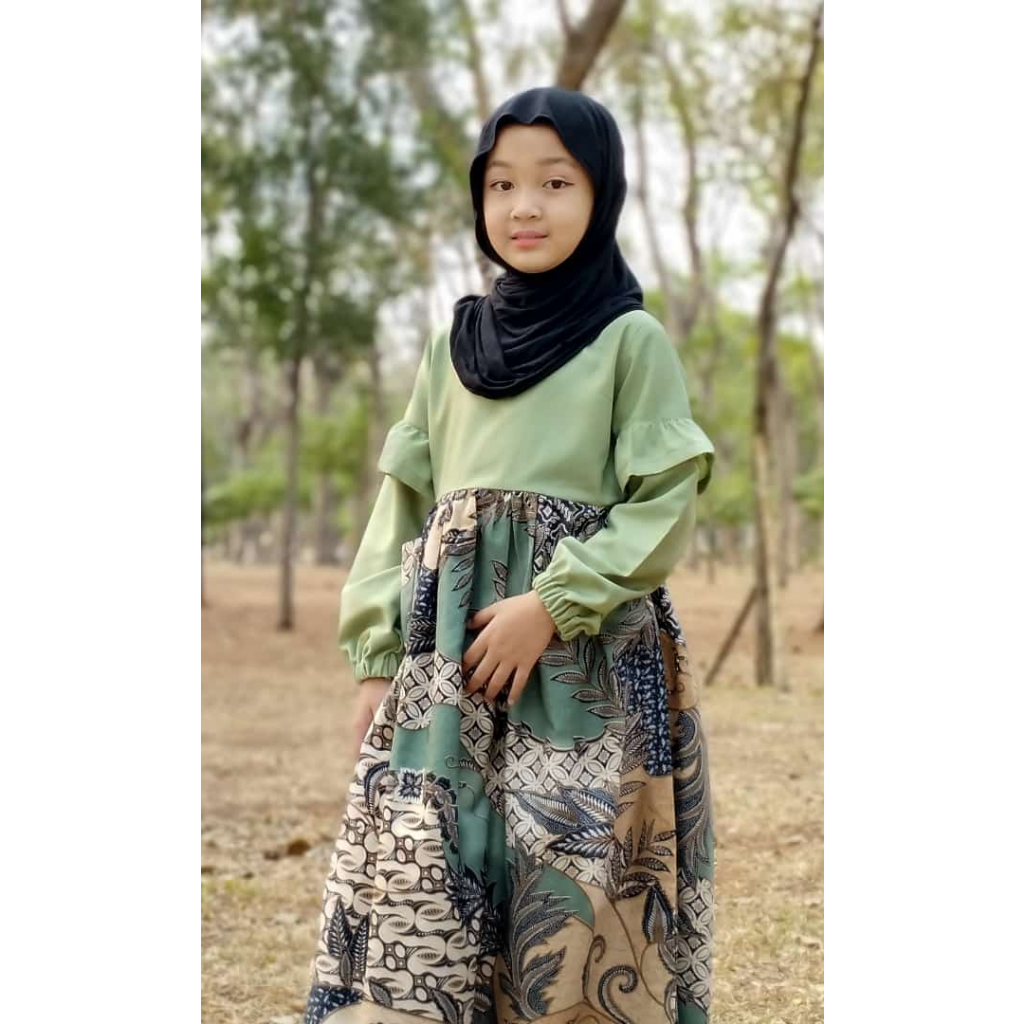 Welans Batik - Kebaya Anak - Long dress/Gamis Hijau sage - Motif LP36