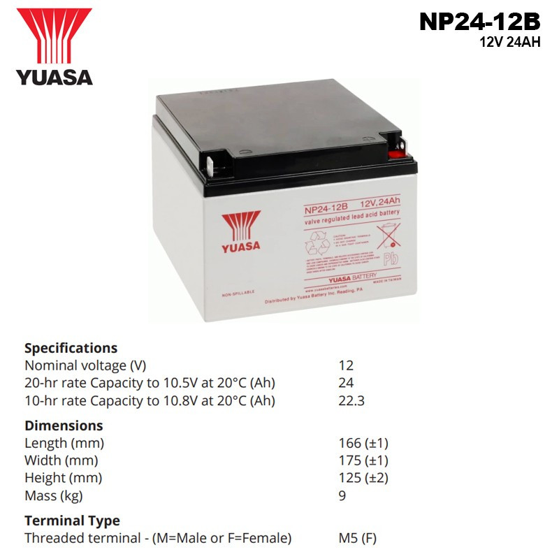 BATERAI AKI KERING Yuasa VRLA NP24-12B [ 12V 24Ah ] - BATERAI BATRE BATTERI 12V 24AH - ORIGINAL