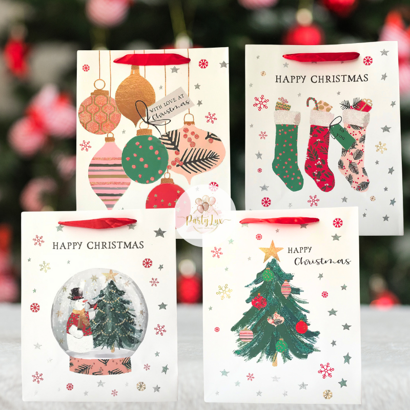 

Paper Bag Natal Glitter Motif Happy Christmas / Christmas Goodie Bag