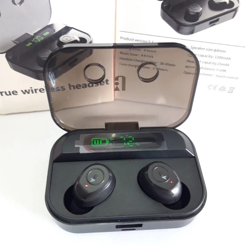 Headset Bluetooth TWS 9 M5 BT 02 BT 03 With Powerbank Wireless Earphone