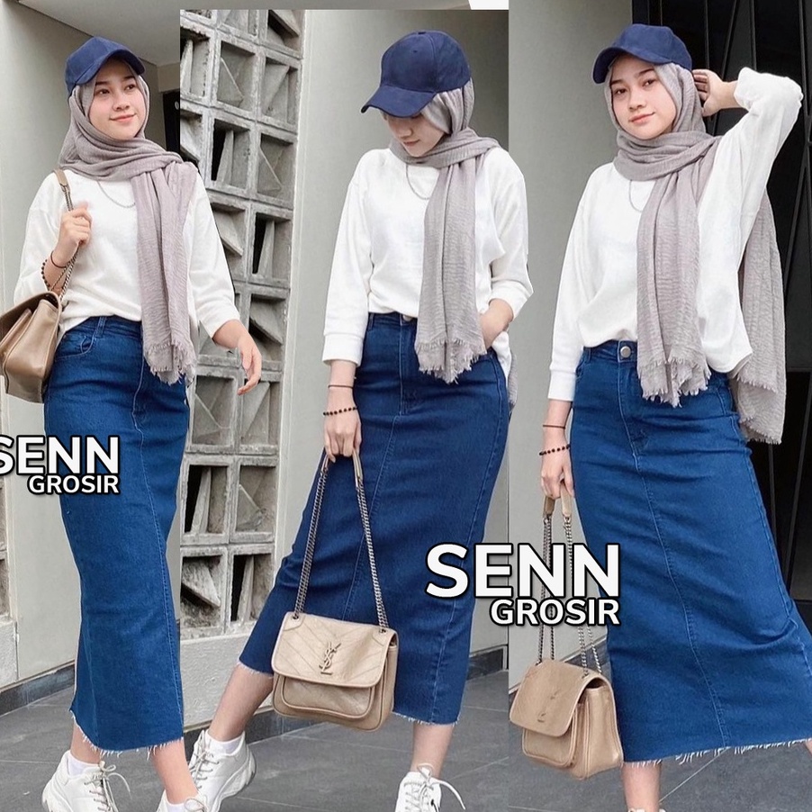 MODEL ANG348 (Bisa COD)Rok span unfinished cut | Rok span panjang | Rok jeans | Rok jeans panjang | 