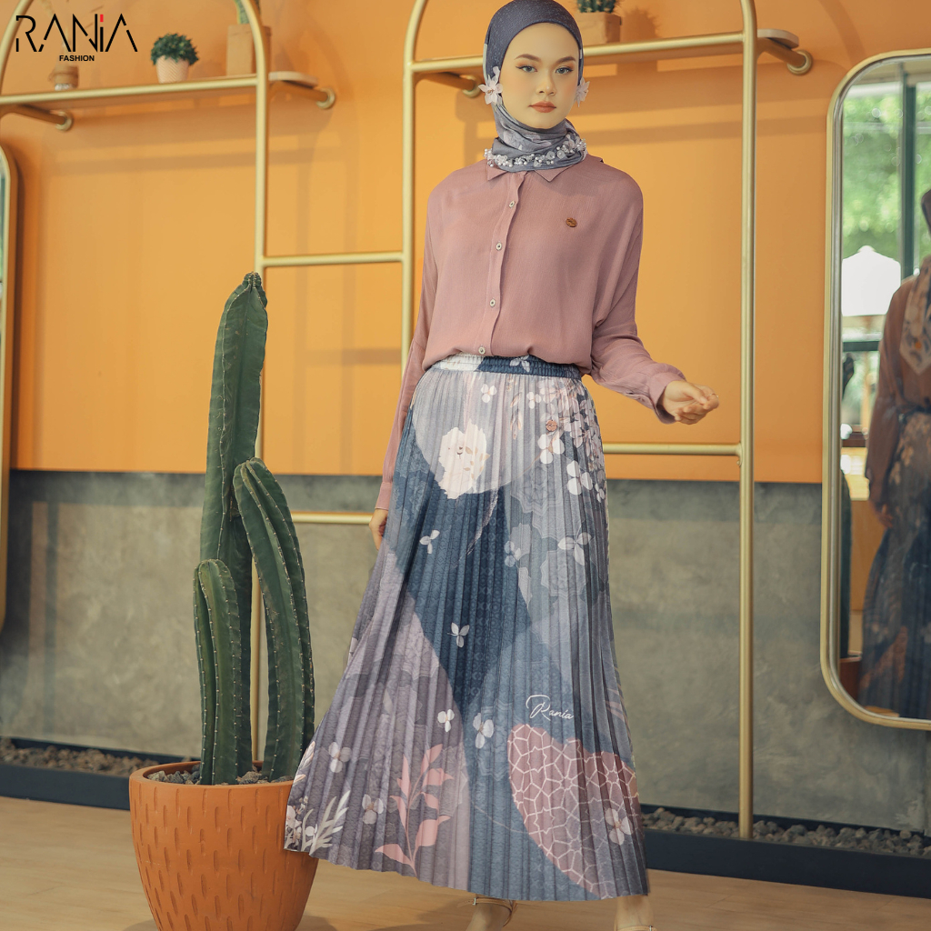 Rok Plisket Premium Motif Magnolia By Rania Fashion