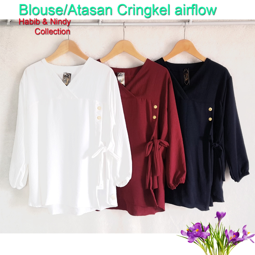 Pakaian baju busana wanita atasan blouse Cringkel airflow remaja dewasa model terbaru kekinian yang 