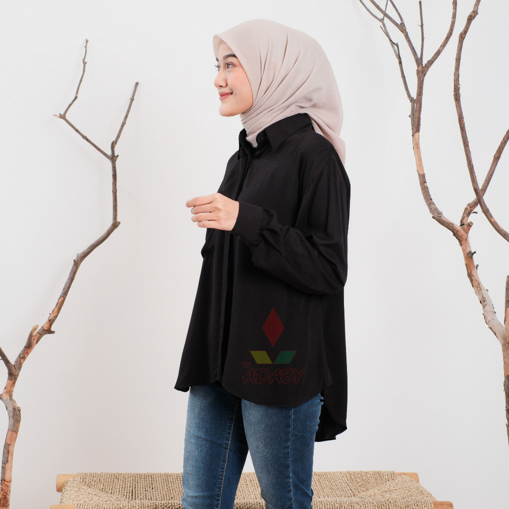 Shirt Rayon Twill Oversize Atasan Cewek Outfit Hijab