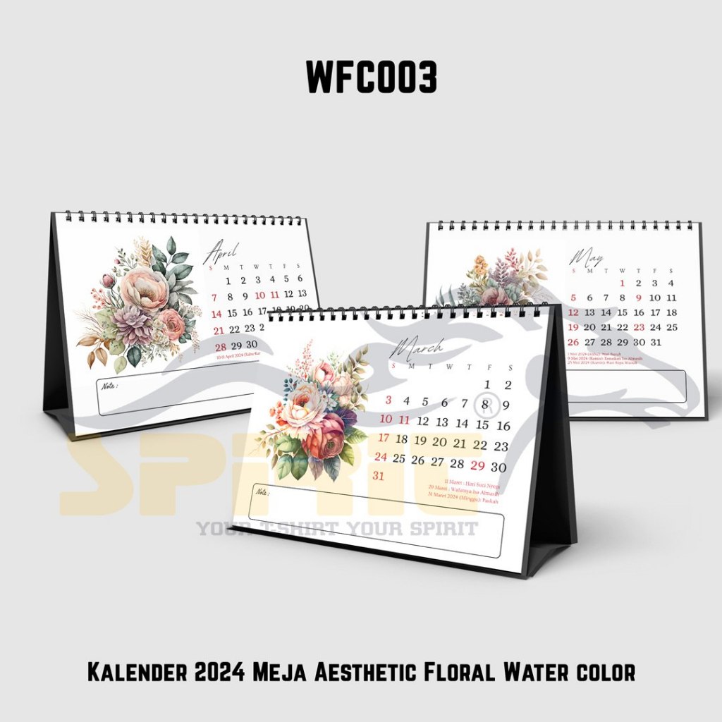 

Kalender duduk meja 2024/kalender 2024 aestetik Floral Water Color terbaru tahun 2024