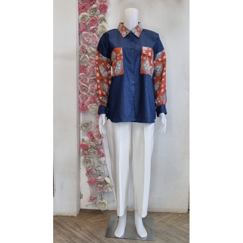 kemeja kombinasi jumputan