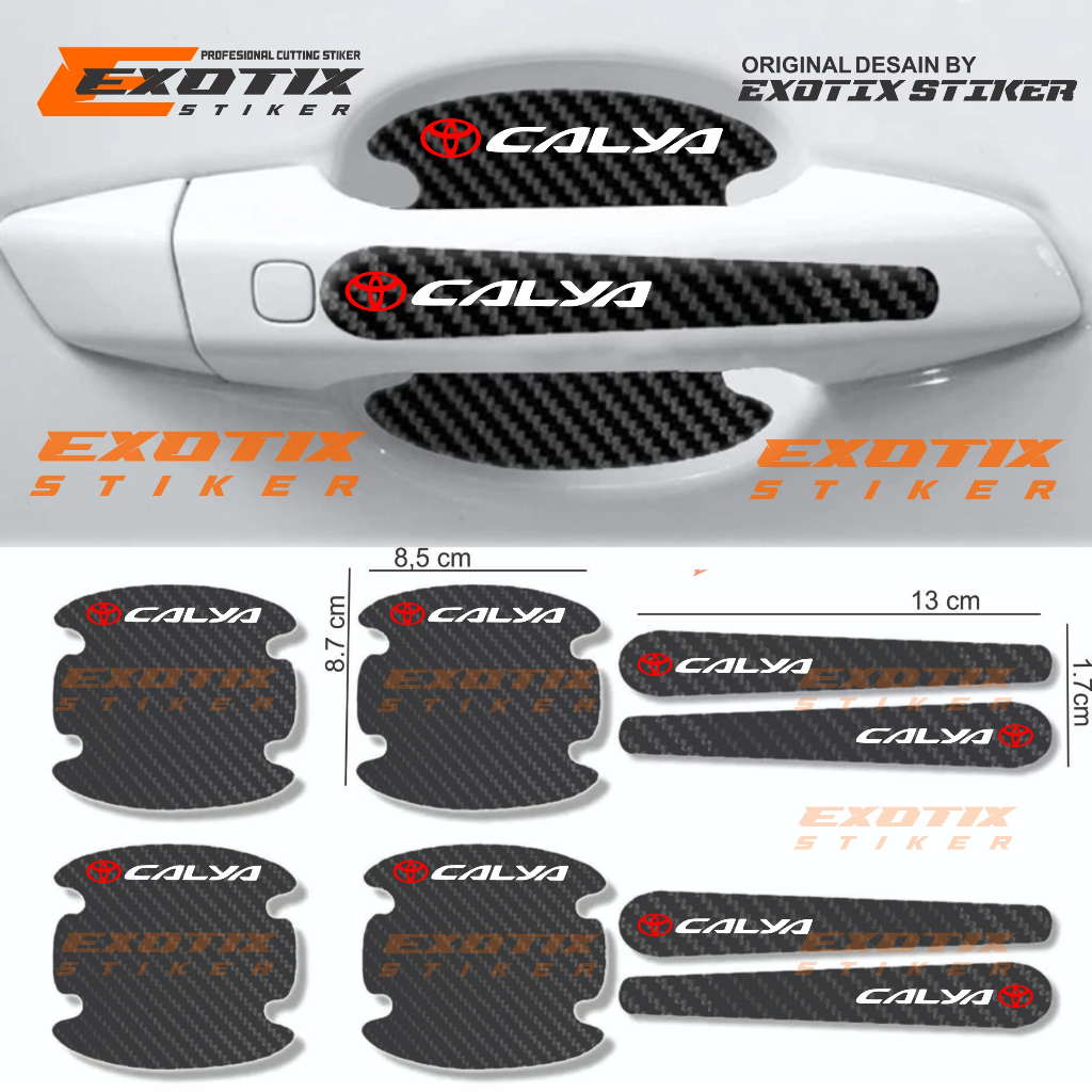 8pcs stiker carbon handle pintu mobil toyota calya cutting stiker pelindung gagang pintu mobil