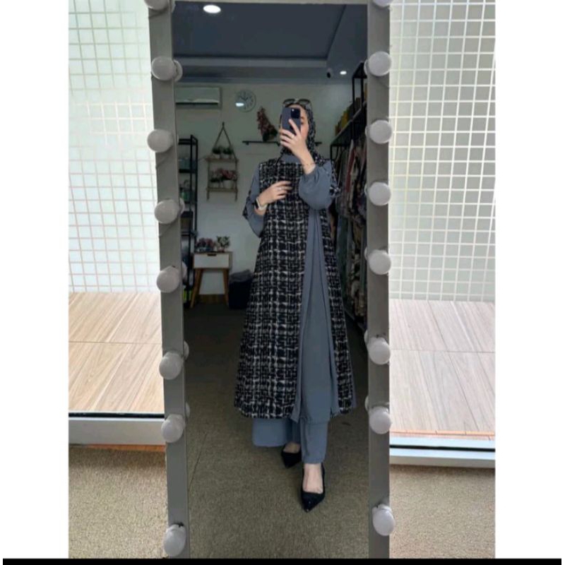 Set MIDI cringkel mix ceruty 3 in 1 set tunik Marisa Setelan kulot long tunik jumbo cringkel