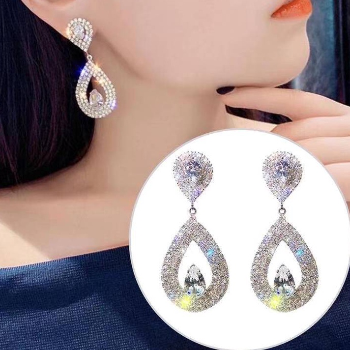 ☈➸❋✦ Anting Giwang Gaya Eropa dengan Berlian Imitasi untuk Wanita