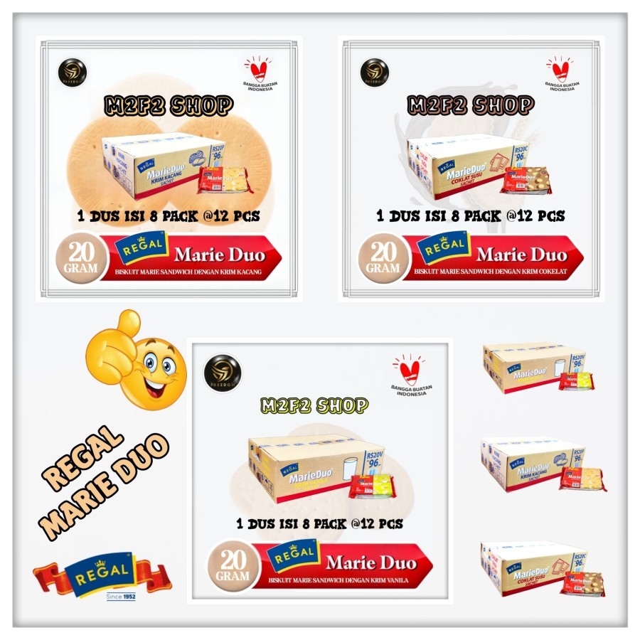 

Biskuit Regal Marie Duo Mini Sandwich Sachet - 20 gr (Kemasan Karton)