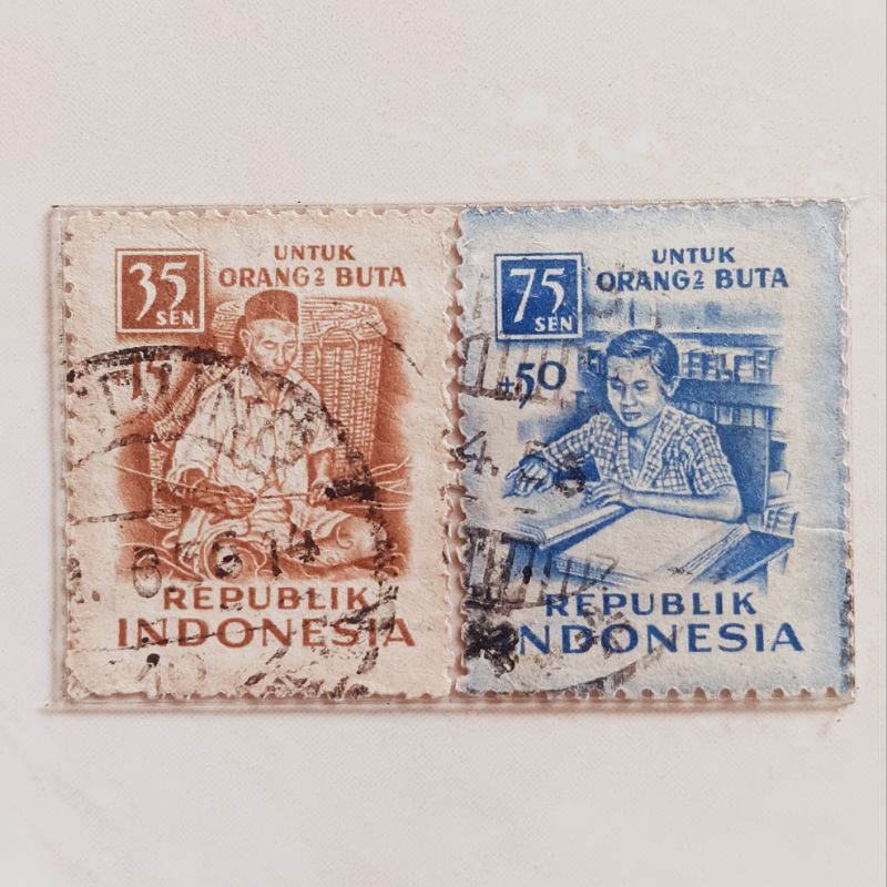 

(AB) Perangko Indonesia 1956 Untuk Orang Buta Set 2pcs Used