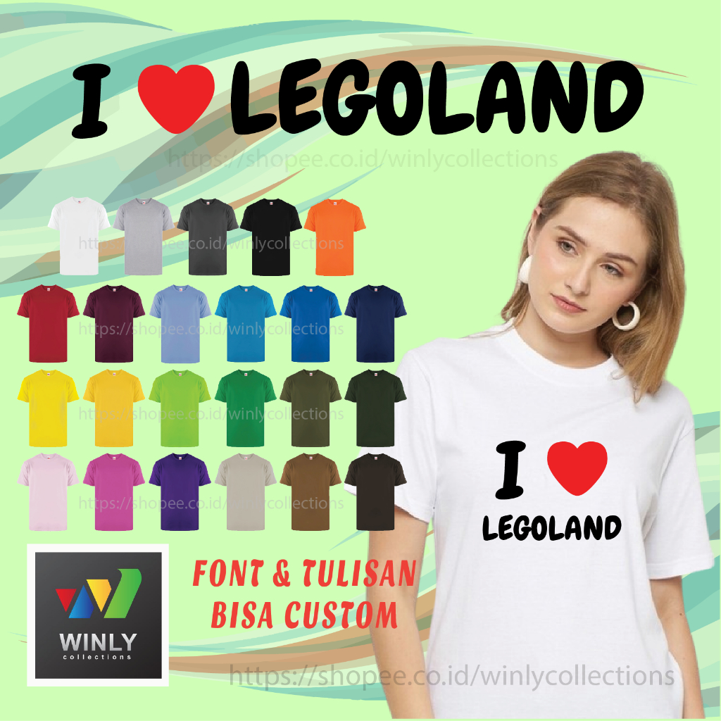 KAOS PRIA WANITA I LOVE LEGOLAND KATUN ADEM SOFTSTYLE 3600 UKURAN DEWASA S/D JUMBO BIG SIZE