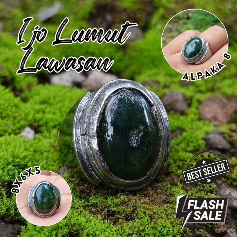 Cincin Pria / Cincin Batu Akik Natural (Asli) Ijo Lumut Lawasan Hu (COD) Dim Kantoran Ring Alpaka Su