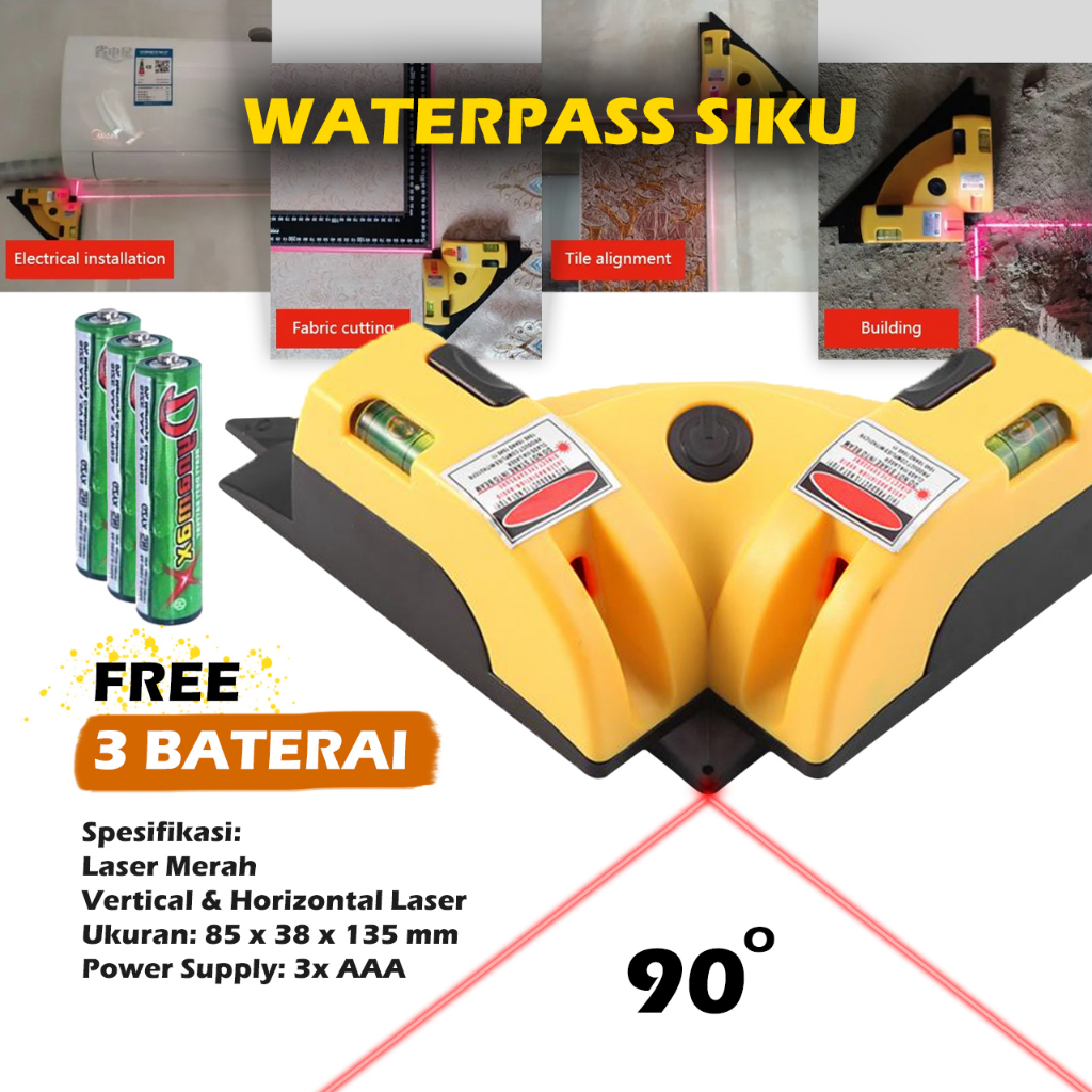 Ideku Waterpass Siku Alat Ukur Sudut Siku Kelurusan Lantai Permukaan 90 Derajat - Laser Untuk Pasang