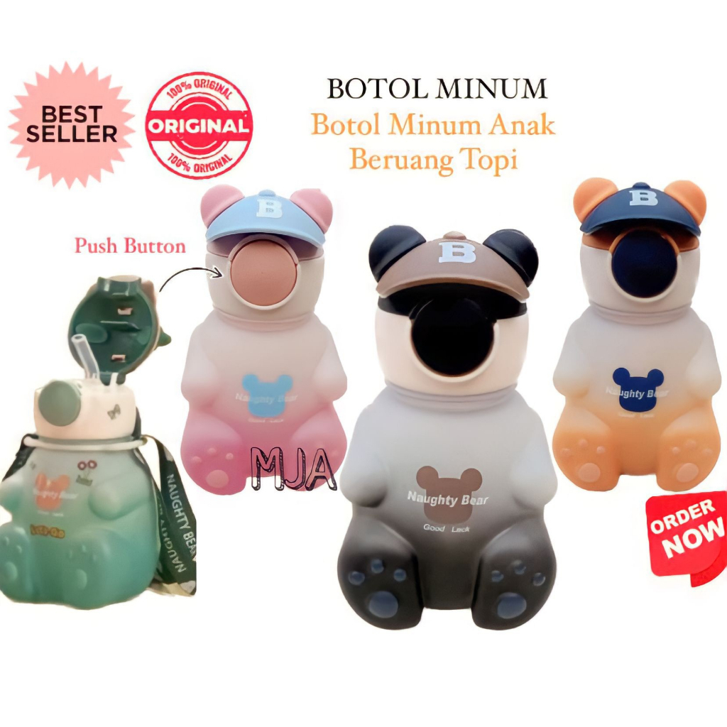 ( BISA COD ) PROMO Botol Minum Beruang Topi / Tumblr Minum Bentuk beruang / Botol beruang panda gemo