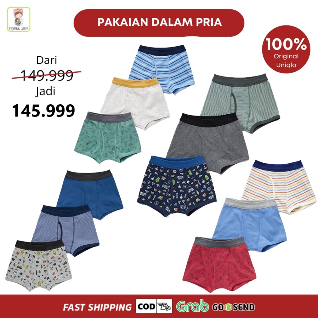 UNIQLO KIDS Pakaian Dalam Boxer brief celana dalam anak cowo laki-laki 3 Pack ready bandung bisa cod