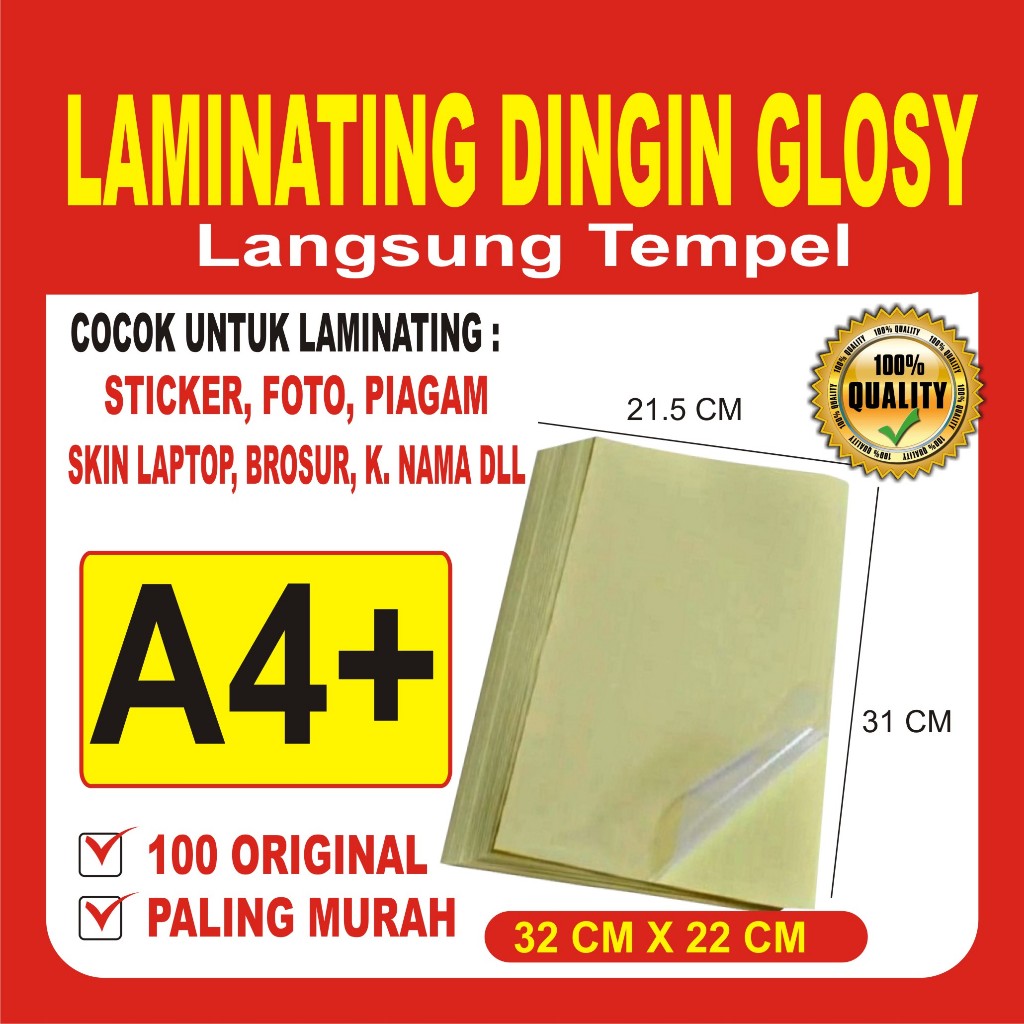 

Plastik Laminasi Dingin A4+ isi 50 lembar - Motif Glossy, ( Sticker Bening Transparant Pelapis Kertas Foto Glossy Photo Paper