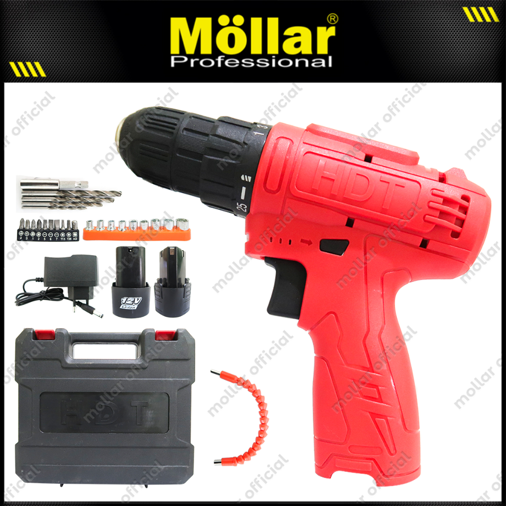 HDT CDD405 Mesin Bor Baterai Cas Charger 12V Cordless Drill Mata Bor