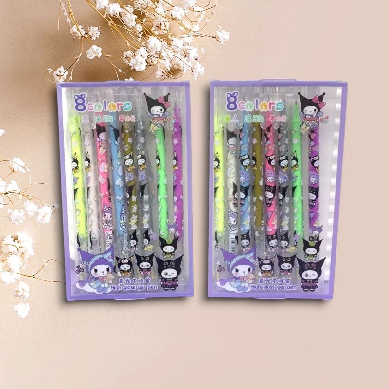 

(8PCS) Pulpen Gel Warna Motif Kuromi sanrio Kuromi