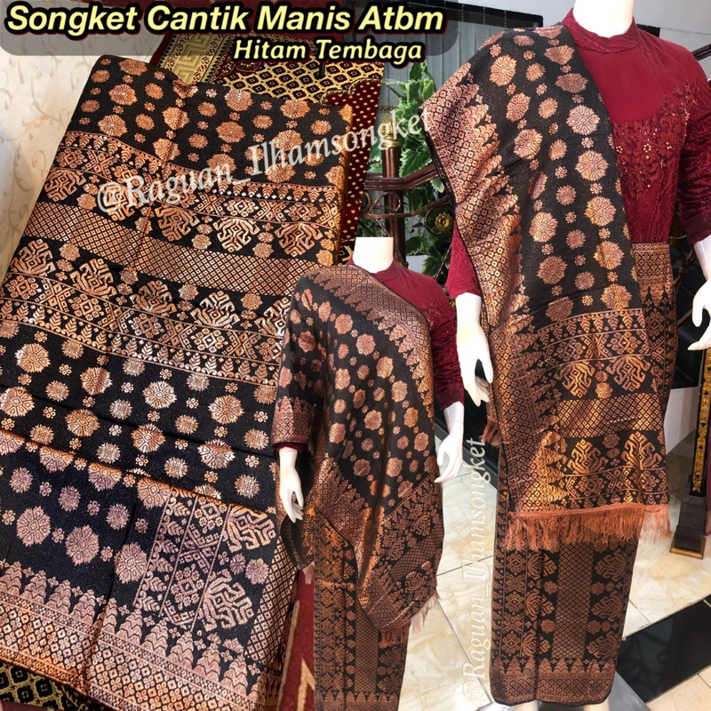 Songket Tenun Atbm Cantik Manis Tembaga [Warna Hitam Tembaga] songket Tenun Mesin palembang / Songke
